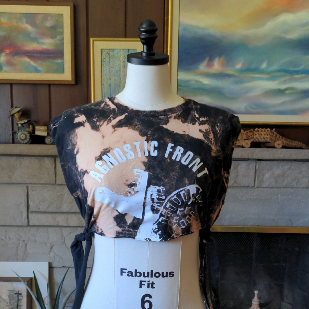 AGNOSTIC FRONT Crop Top Custom Bleach and Cut Crust Punk NYHC Oi Medium